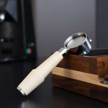 58mm Portafilter For Espresso Machines Compatible with E61 Group Head Filter Basket and Maple Wood Handle Included