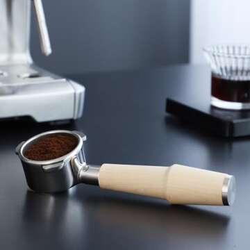 58mm Portafilter For Espresso Machines Compatible with E61 Group Head Filter Basket and Maple Wood Handle Included