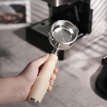 58mm Portafilter For Espresso Machines Compatible with E61 Group Head Filter Basket and Maple Wood Handle Included