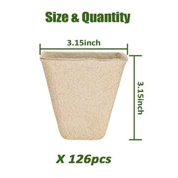YESIACE 126 Packs Square Peat Pots, 3.15 Inch Seed Starting Pots with Drainage Holes Square Nursery ...