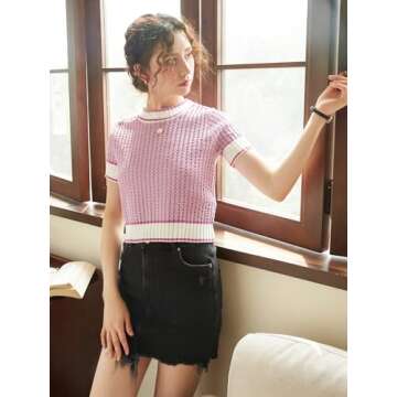 COZYEASE Women's Rib Knit Crop Sweater in Lilac Purple