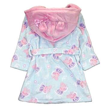 Peppa Pig Girls' Toddler Velvet Fleece Hooded Robe, Aqua, 4T