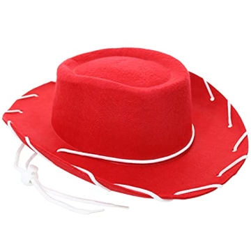 GiftExpress Red Felt Cowboy Hat with Chin Strap - Cowgirl Costume Accessory for USA Western Rodeo Th...