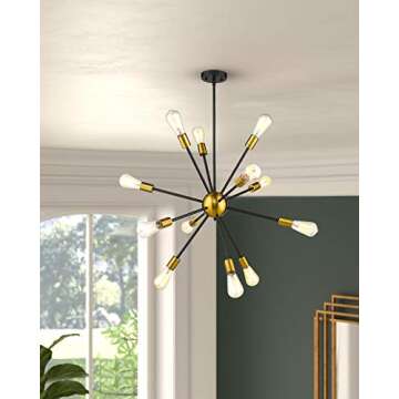 JAZAVA Modern Sputnik Chandelier Light Fixture, 12 Light Starburst Chandelier Pendant Lighting, Ceil...