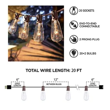 Afirst 20FT Connectable Edison String Lights - Waterproof Vintage Style