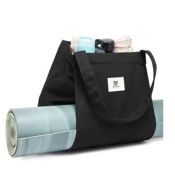 Moyaqi Canvas Tote Bag with Yoga Mat Carrier Pocket