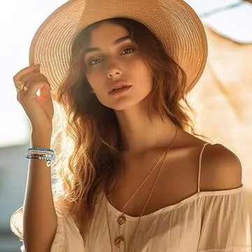 LOYALLOOK 6 Sets Bohemian Stackable Bead Bracelets for Women Stretch Bohemian Style Stretch Multilayered Boho Bracelet Set