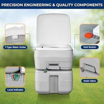 SereneLife, Portable Toilet, Portable Potty Camping Toilet, Includes Travel Bag, 3 Way Pistol Flush, Rotating Spout, Great for Camping, Boating, Traveling, Worksites, 5.3 Gallon