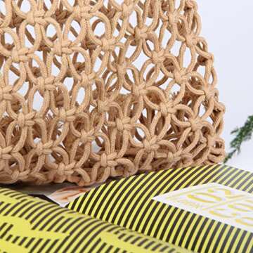 Oweisong Women Straw Travel Beach Bag Handmade Woven Fishing Net Handbag Tote Summer Weave Rattan Mesh Shoulder Purse