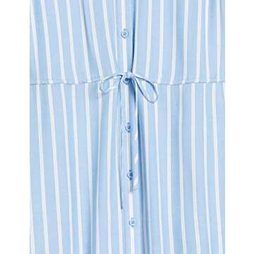 Amazon Essentials Women's Relaxed Fit Half-Sleeve Waisted Midi A-Line Dress, Blue White French Stripe, X-Small