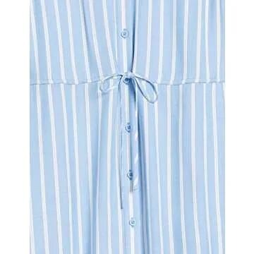 Amazon Essentials Women's Relaxed Fit Half-Sleeve Waisted Midi A-Line Dress, Blue White French Stripe, X-Small