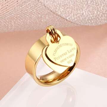 Personalized 18K Gold Plated Double Heart Charm Ring - Meaningful Jewelry Gift