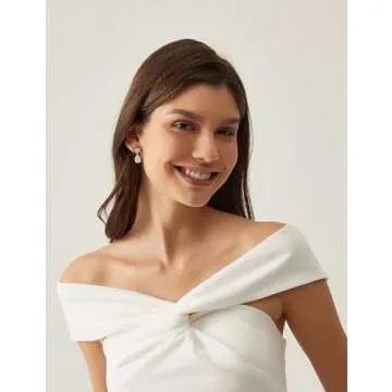 EAMTI Teardrop Bridal Wedding Earrings for Women Cubic Zirconia Crystal 925 Sterling Silver Post Pear Cut Dangle Earring for Bride Bridesmaid