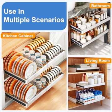 Pull out Cabinet Organizer, Expandable(20.5"-30") under sink organizer Heavy Duty Slide out Drawers for Pots and Pans, Pullout Cabinet Shelves, Roll out Shelf Storage for Kitchen Home, Pantry