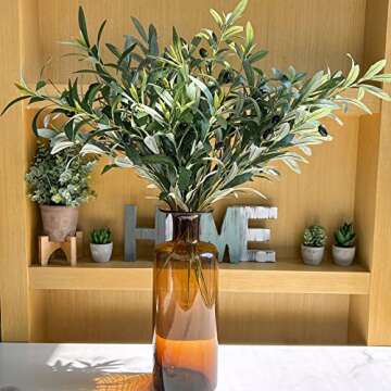 Winlyn 3 Pcs 23.6" Tall Artificial Olive Branches with 261 Leaves Lifelike Faux Eucalyptus Plant Stems for Floral Arrangements Vases Bouquets Wreaths Centerpieces Wedding Holiday Greenery Home Decor