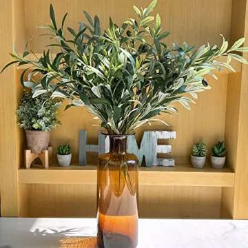 Winlyn 3 Pcs 23.6" Tall Artificial Olive Branches with 261 Leaves Lifelike Faux Eucalyptus Plant Stems for Floral Arrangements Vases Bouquets Wreaths Centerpieces Wedding Holiday Greenery Home Decor