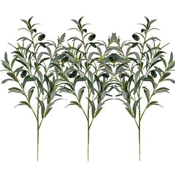 Winlyn 3 Pcs 23.6" Tall Artificial Olive Branches with 261 Leaves Lifelike Faux Eucalyptus Plant Stems for Floral Arrangements Vases Bouquets Wreaths Centerpieces Wedding Holiday Greenery Home Decor