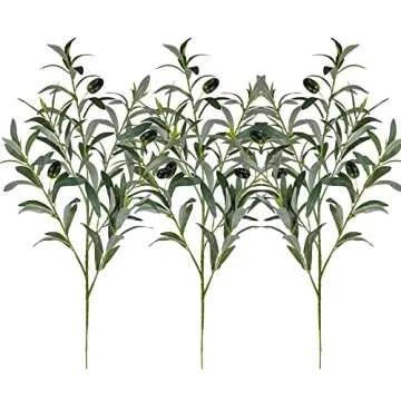 Winlyn 3 Pcs 23.6" Tall Artificial Olive Branches with 261 Leaves Lifelike Faux Eucalyptus Plant Stems for Floral Arrangements Vases Bouquets Wreaths Centerpieces Wedding Holiday Greenery Home Decor