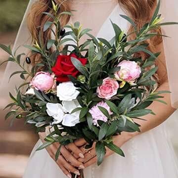 Winlyn 3 Pcs 23.6" Tall Artificial Olive Branches with 261 Leaves Lifelike Faux Eucalyptus Plant Stems for Floral Arrangements Vases Bouquets Wreaths Centerpieces Wedding Holiday Greenery Home Decor