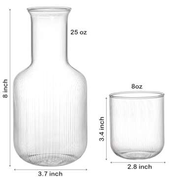 Bekith 25 OZ Bedside Night Water Carafe Set with Tumbler Glass, Elegant Home Drinkware