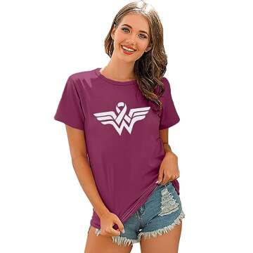 Breast Cancer Shirts for Women:Breast Cancer Awareness Shirts Cancer Care Gifts Short Sleeve Tee Top Purple