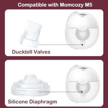 6PCS Duckbill Valves & 4PCS Diaphragm Compatible with Momcozy M5 Wearable Breast Pump, Replacement P...