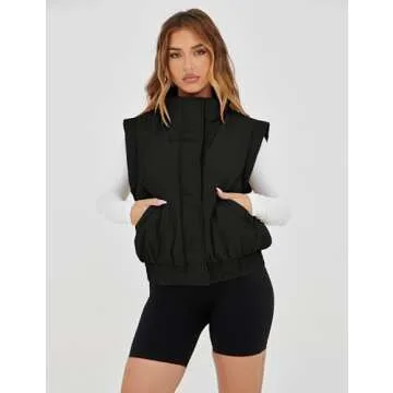 Stylish UANEO Women's Crop Puffer Vest with Pockets