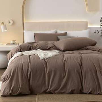 JIYUAN 100% Washed Cotton Duvet Cover Set Comfy Simple Style Soft Breathable Textured Durable Linen ...