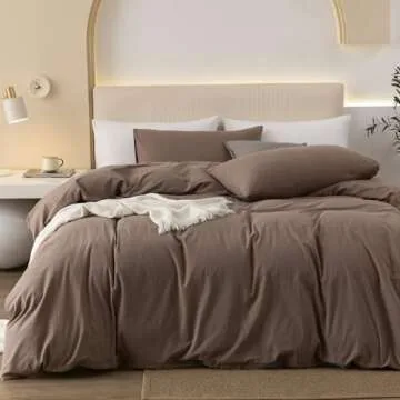 JIYUAN 100% Washed Cotton Duvet Cover Set Comfy Simple Style Soft Breathable Textured Durable Linen ...