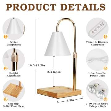 White Candle Warmer Lamp with Timer Dimmer, Electric Candle Lamp Warmer for Bedroom Decor, Birthday ...