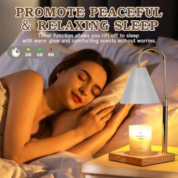 White Candle Warmer Lamp with Timer Dimmer, Electric Candle Lamp Warmer for Bedroom Decor, Birthday Gifts for Women Mom, Adjustable Metal Candle Lamp, Mom Gifts, Home Decor for House Warming Gifts