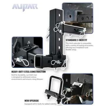 Aupar Patented Design Hitch Riser | Adjustable Trailer Hitch Extension | 4"-10" Drop/Rise Hitch Adapter with 15000 lbs Horizontal Load Capacity