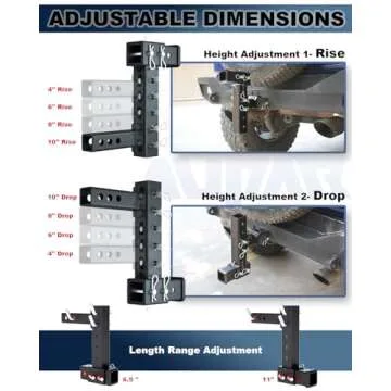 Aupar Patented Design Hitch Riser | Adjustable Trailer Hitch Extension | 4"-10" Drop/Rise Hitch Adapter with 15000 lbs Horizontal Load Capacity