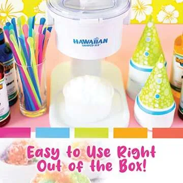 Hawaiian Shaved Ice Kid-Friendly S700 Classic Snow Cone and Shaved Ice Machine with Instruction Manual, Tip Card, and 1-year Manufacturer’s Warranty, 120V, White