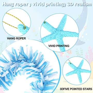 Sumind 40ft Christmas Ocean Themed Garland Beach Christmas Tree Decorations Xmas Hanging Ornaments with 30 Pcs Starfish Seashell Seahorse Under The Sea Nautical Birthday Holidays Party Decor