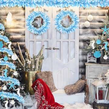 Sumind 40ft Christmas Ocean Themed Garland Beach Christmas Tree Decorations Xmas Hanging Ornaments with 30 Pcs Starfish Seashell Seahorse Under The Sea Nautical Birthday Holidays Party Decor