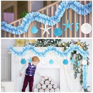 Sumind 40ft Christmas Ocean Themed Garland Beach Christmas Tree Decorations Xmas Hanging Ornaments with 30 Pcs Starfish Seashell Seahorse Under The Sea Nautical Birthday Holidays Party Decor