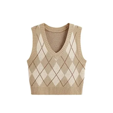 SweatyRocks Women's Cozy Plaid Geo Knit Sweater Vest - Comfortable and Chic
