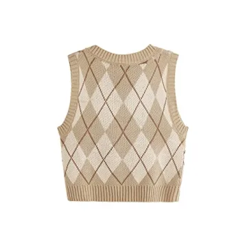 SweatyRocks Women's Plaid Geo Knit Sweater Vest - Stylish Comfort