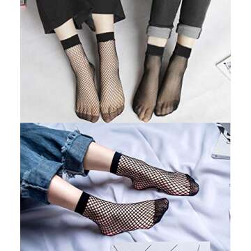 PENTA ANGEL 3 Pairs Women Black Lace Fishnet Socks Elastic Ankle High Dress Hollow Out Mesh Net Socks Tights for Summer Wear