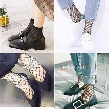 PENTA ANGEL 3 Pairs Women Black Lace Fishnet Socks Elastic Ankle High Dress Hollow Out Mesh Net Socks Tights for Summer Wear