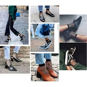 PENTA ANGEL 3 Pairs Women Black Lace Fishnet Socks Elastic Ankle High Dress Hollow Out Mesh Net Socks Tights for Summer Wear