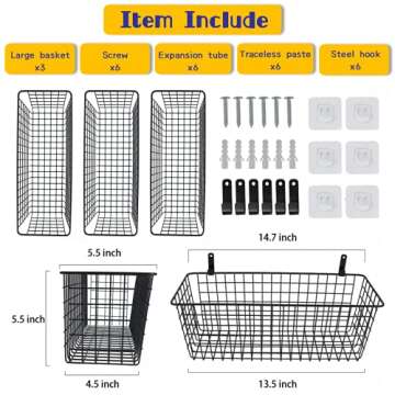 3 Set [Extra Large]Hanging Wall Wire Baskets, Farmhouse Food Storage Kitchen Pantry Laundry Closet Garage RV,Black