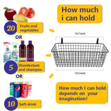 3 Set [Extra Large]Hanging Wall Wire Baskets, Farmhouse Food Storage Kitchen Pantry Laundry Closet Garage RV,Black