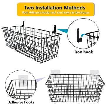3 Set [Extra Large]Hanging Wall Wire Baskets, Farmhouse Food Storage Kitchen Pantry Laundry Closet Garage RV,Black