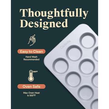 Caraway Non-Stick Ceramic 12-Cup Muffin Pan - Naturally Slick Ceramic Coating - Non-Toxic, PTFE & PFOA Free - Perfect for Cupcakes, Muffins, and More - Slate