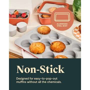 Caraway Non-Stick Ceramic 12-Cup Muffin Pan - Naturally Slick Ceramic Coating - Non-Toxic, PTFE & PFOA Free - Perfect for Cupcakes, Muffins, and More - Slate