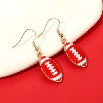 CEALXHENY Football Necklace for Women Red White Team Spirit Accessories Game Day Choker Necklaces Layered Sport Team Necklace Football Mom Jewelry Accessories Game Day Outfits Gifts (Style G)