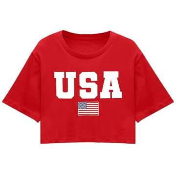 American Flag Crop Tops Women USA Crop Shirt Patriotic 4th of July Tee Memorial Day Tshirt Girls Crop Tops