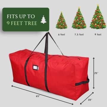 Primode Christmas Tree Storage Bag | Fits Up to 9 Ft. Tall Disassembled Tree | 25" Height X 20" Wide X 65" Long | Durable 600D Oxford Material | Heavy Duty Xmas Storage Container (Red)